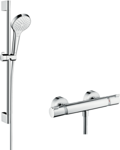 Croma Select S Shower system for exposed installation Vario with Ecostat Comfort thermostat and shower bar 65 cm