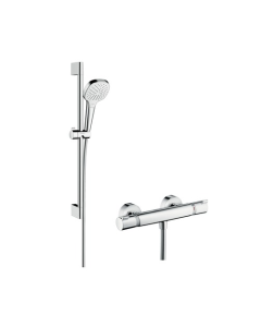 Croma Select E Shower system for exposed installation Vario with Ecostat Comfort thermostat and shower bar 65 cm