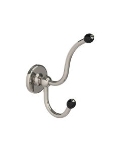 Lefroy Brooks Classic Double Robe Hook With Black Acorns - Nickel - Small Image
