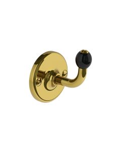 Lefroy Brooks Classic Single Robe Hook With Black Acorn - Antique Gold - Small Image