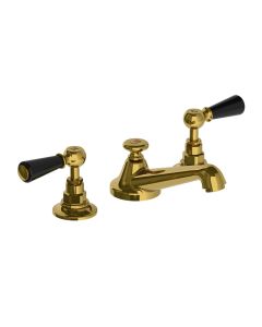 Lefroy Brooks Classic Black Lever 3 Hole Basin Mixer & Puw - Polished Brass - Small Image