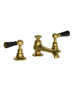 Lefroy Brooks Connaught Black Lever D/M 3 Hole Basin Mixer With Puw Ant. Gold - Small Image
