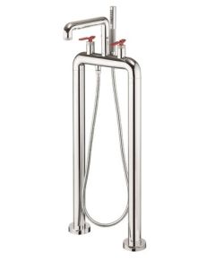 Union Free Standing Bath Shower Mixer Chrome Red Lever