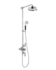 Waldorf Thermostatic Shower Valve with 8" Fixed Head - Black Lever (new collars)