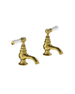 Lefroy Brooks Classic White Lever Bath Pillar Taps - Antique Gold - Small Image