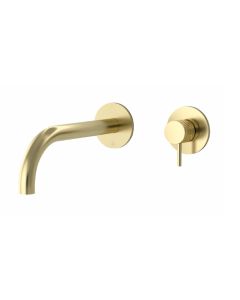 Vos Single Lever Wall Mounted Basin Mixer Brushed Brass Desi - Small Image